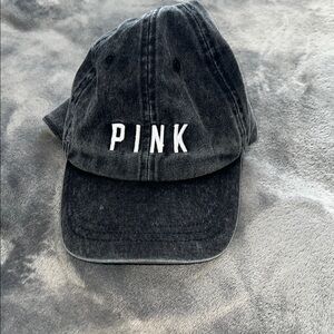 Black Denim Cap with White 'PINK' Embroidery